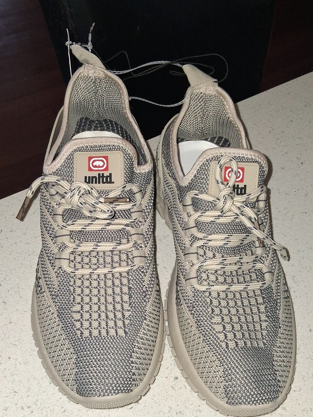 Ecko Unlimited Men's Knit Sneakers in Beige and Gray